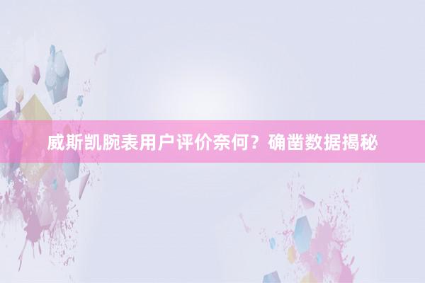 威斯凯腕表用户评价奈何？确凿数据揭秘